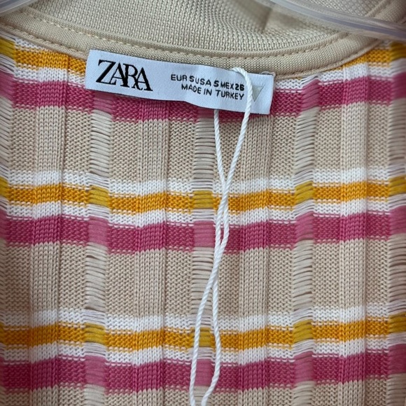 NWOT Zara Striped Ribbed Knit Polo Collar Midi Dress S - Picture 6 of 9